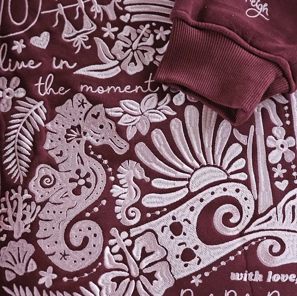 Pink Palm Puff ""Live in the Moment" Hoodie in Cherry - Picture 4 of 4